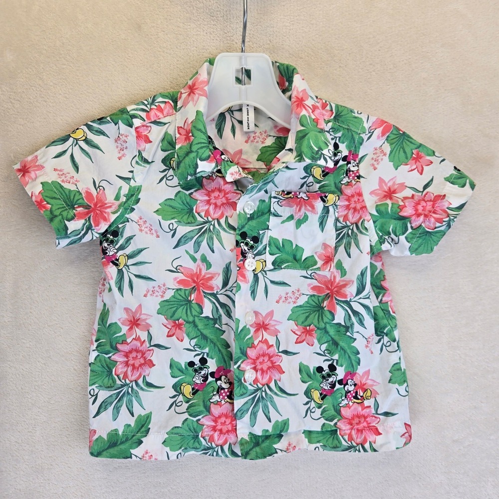 Disney Janie & Jack Baby Hawaiian Cabana Shirt‎ Mickey Mouse Floral 6-12 Months